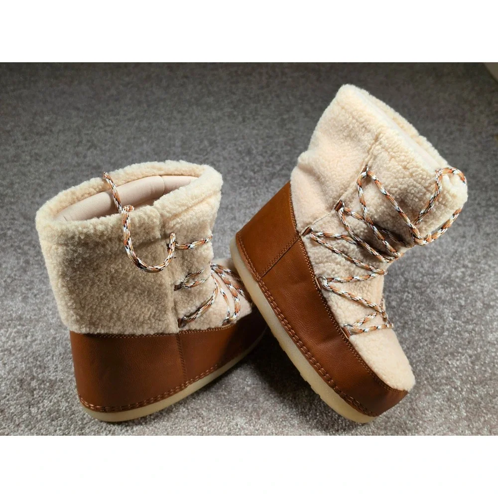 Universal Thread Zenita Water Repellent Faux Shearling Moon Boots Cognac Brown 6